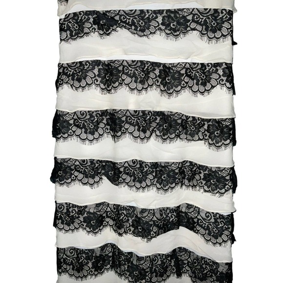 Tadashi Shoji Women’s Dress 100% Silk Layered Maxi Tiered Gown Black Cream Sz 8 - Picture 10 of 12